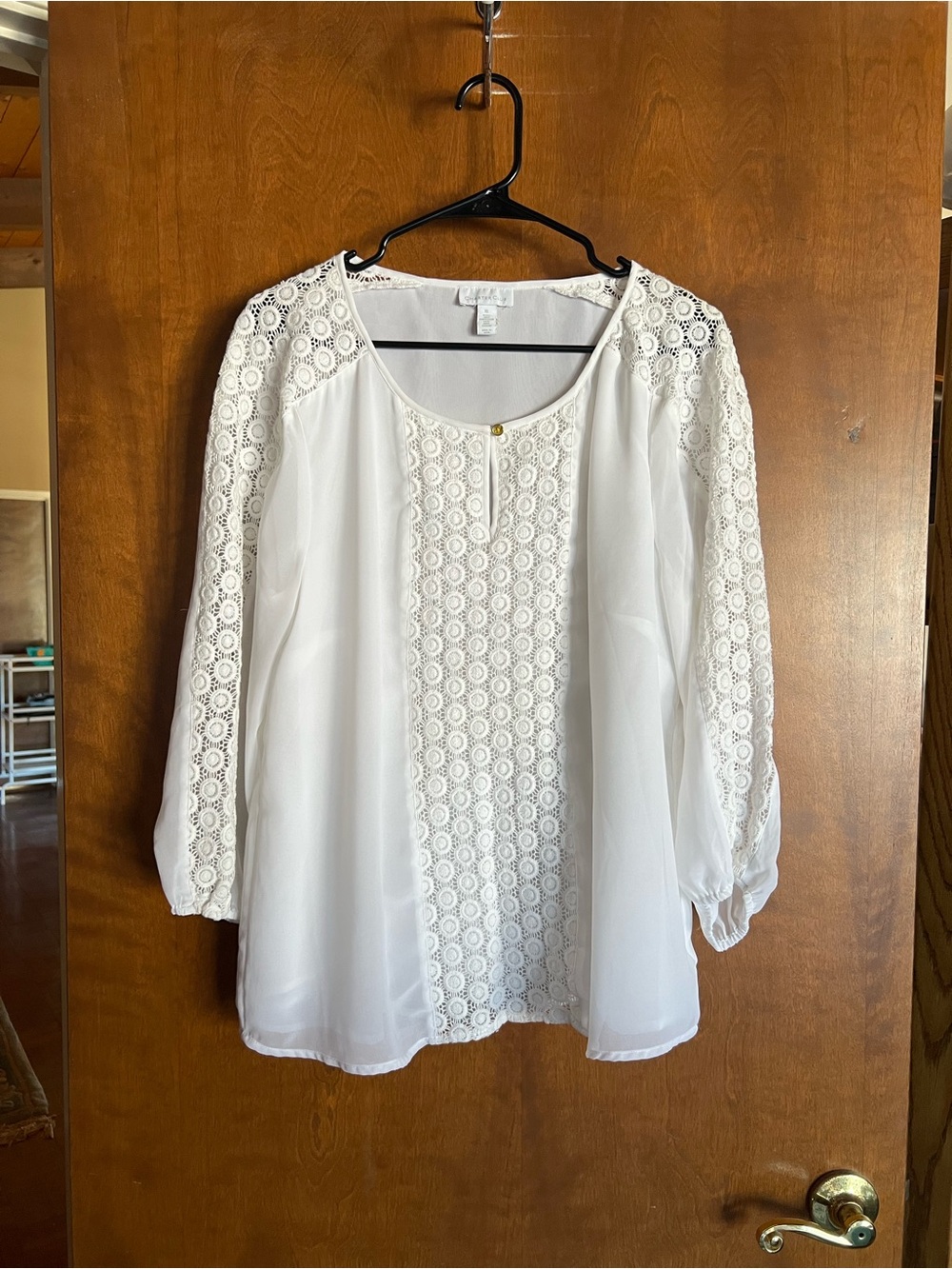 Charter Club White Lace Inset Peasant Blouse